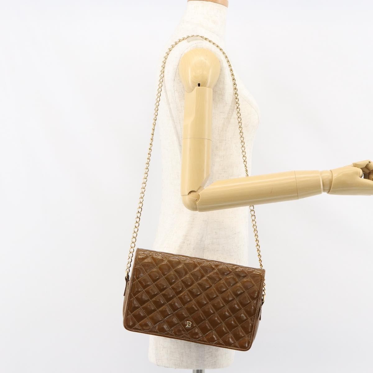Bally Vintage Chain Quilted Patent Leather Brown Patent_Leather Shoulder Bag Bag (Pre-Owned)