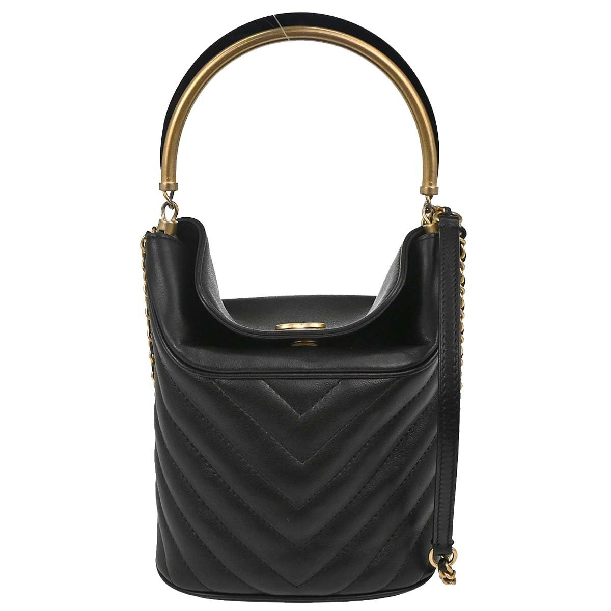 Chanel Handle With Chic Bucket Chevron Lambskin Black Leather Handbag (Pre-Owned)