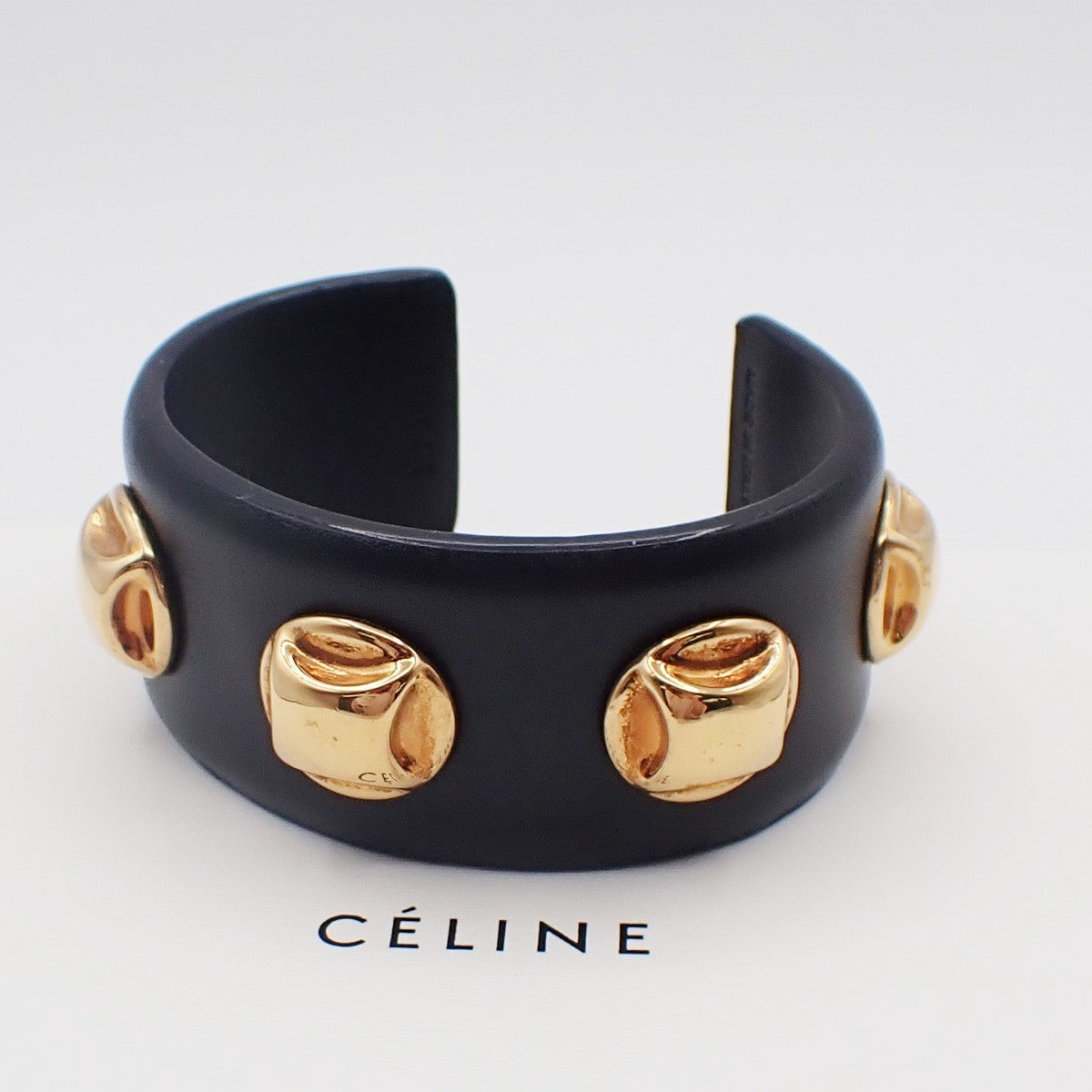 Celine Stud Cuff Leather And Plated Metal Black Leather Bracelet Jewelry (Pre-Owned)