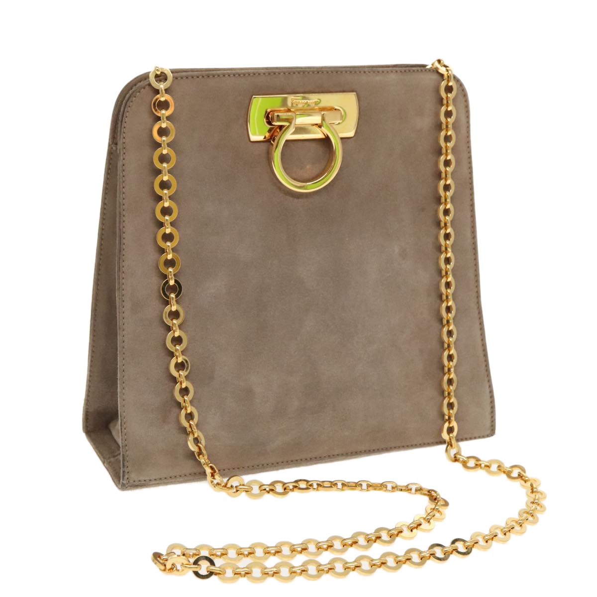 Salvatore Ferragamo Vintage Gancini Chain Suede Brown Suede Shoulder Bag Bag (Pre-Owned)