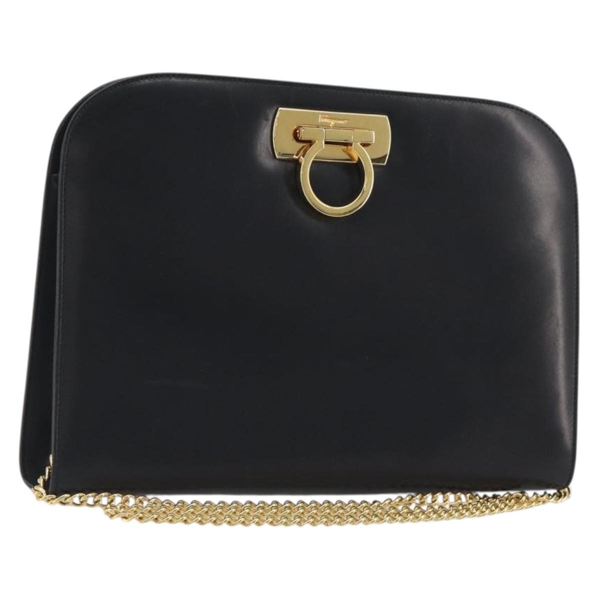 Salvatore Ferragamo Vintage Gancini Chain Leather Black Leather Shoulder Bag Bag (Pre-Owned)