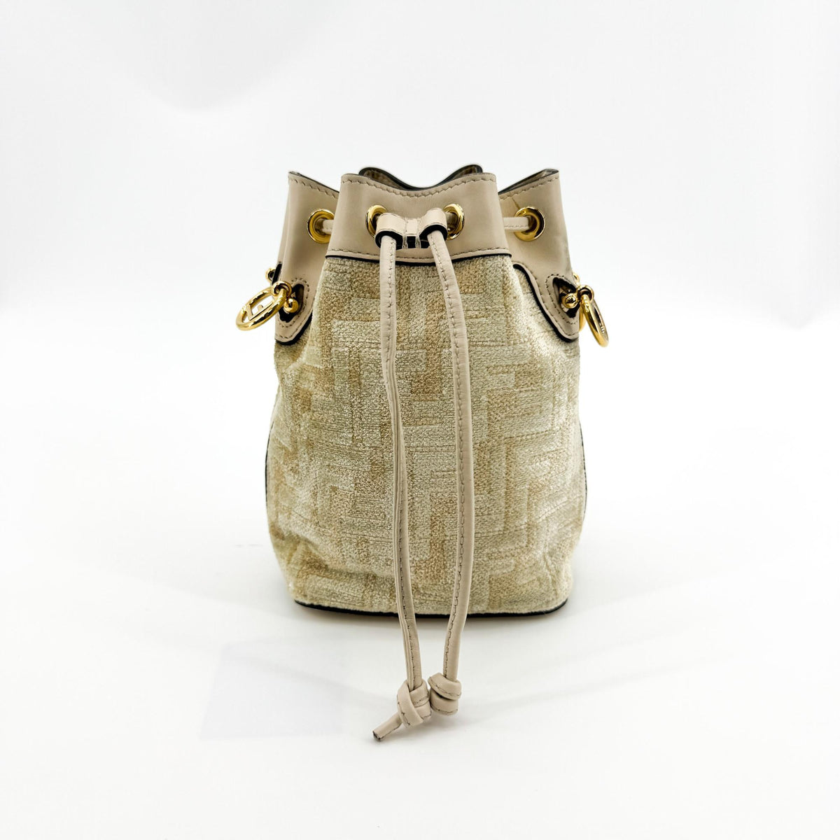 Fendi Mon Tresor Bucket Zucca Velvet Jacquard Beige Velvet Handbag (Pre-Owned)