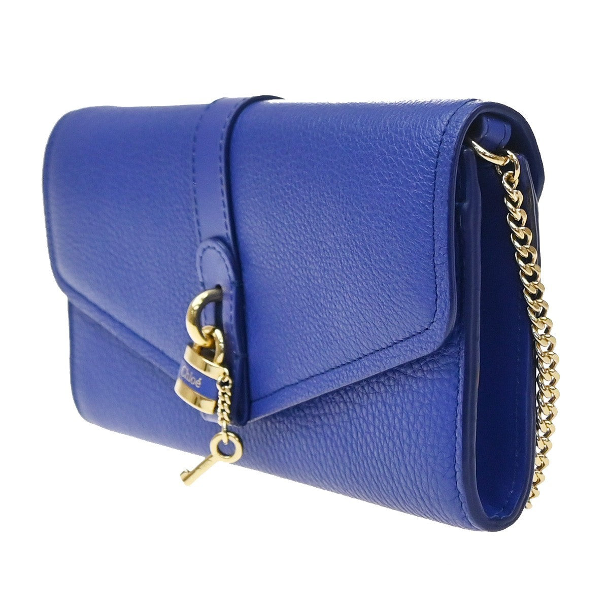 Chloe Aby Chain Leather Blue Leather Shoulder Bag Bag (Pre-Owned)