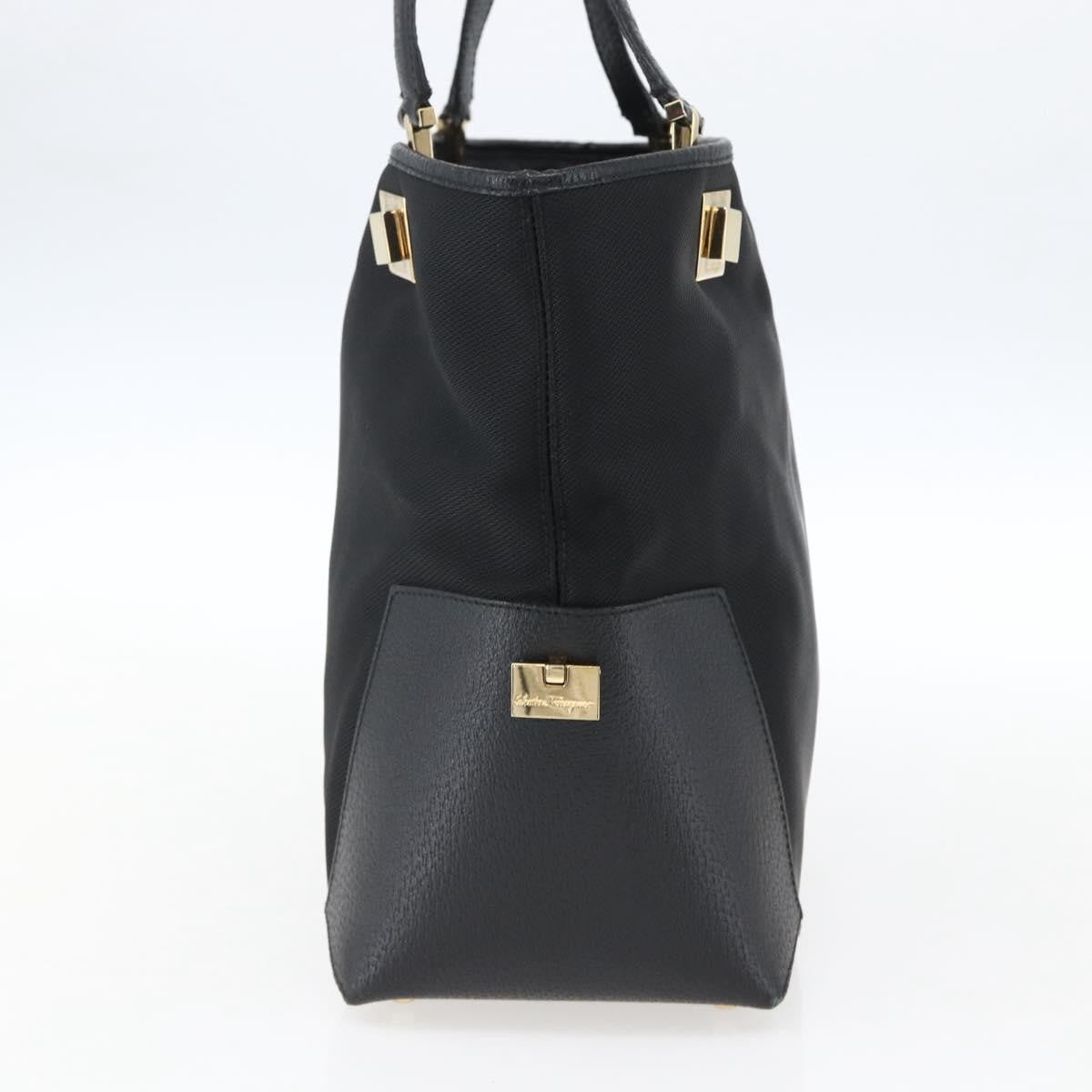 Salvatore Ferragamo Tote Woven Leather Black Canvas Tote Bag Bag (Pre-Owned)