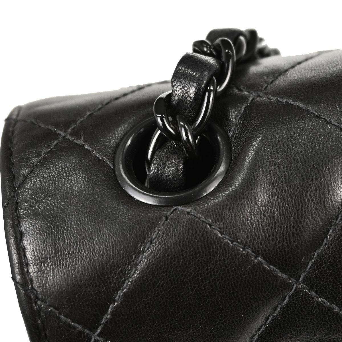 Chanel So Black Classic Single Flap Quilted Lambskin Black Leather Handbag (Pre-Owned)