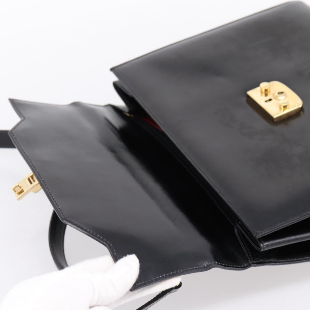 Gucci Vintage Lady Lock Top Handle Leather Black Leather Handbag (Pre-Owned)