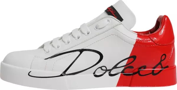 Dolce & Gabbana White Red Logo Portofino Sneakers Women's Shoes (Pre-Owned)