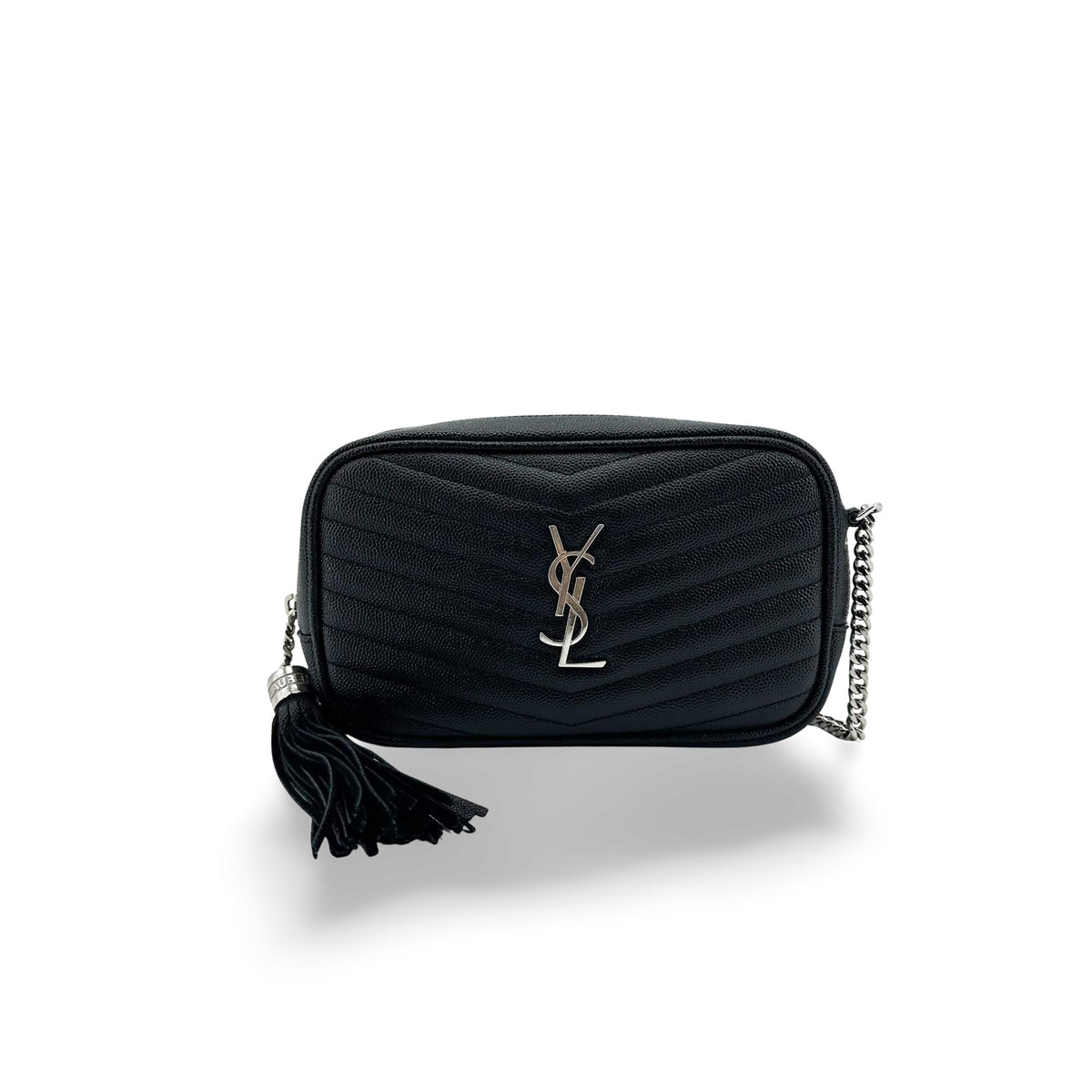 Saint Laurent Lou Camera Matelasse Chevron Leather Black Calfskin Handbag (Pre-Owned)