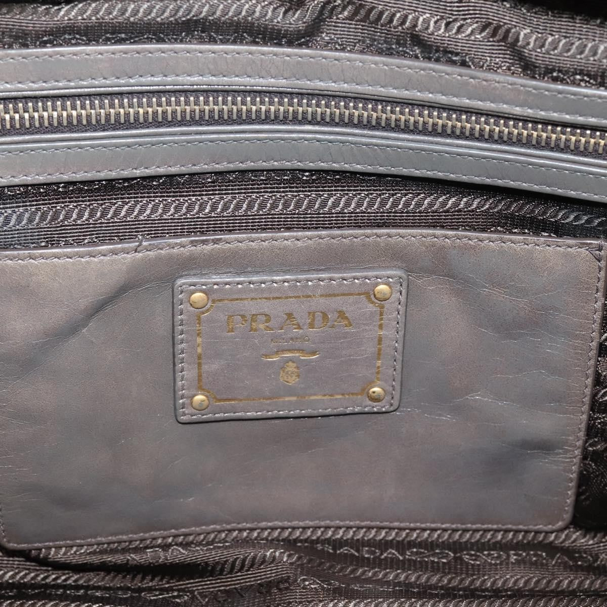 Prada Convertible Bauletto Vitello Shine Gray Leather Handbag (Pre-Owned)