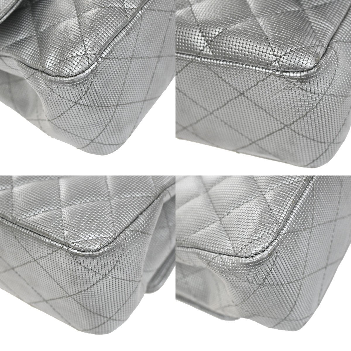 Chanel Classic Timeless Double Flap Pixel Effect Quilted Calfskin Silver Leather Handbag (Pre-Owned)
