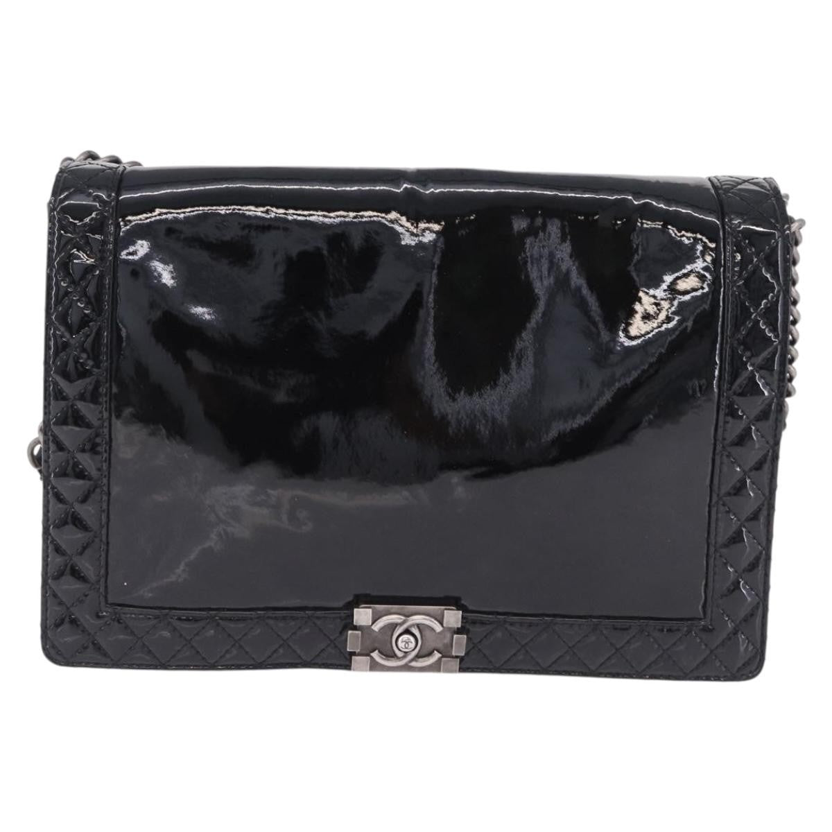 Chanel Reverso Boy Flap Patent Black Patent_Leather Shoulder Bag Bag (Pre-Owned)