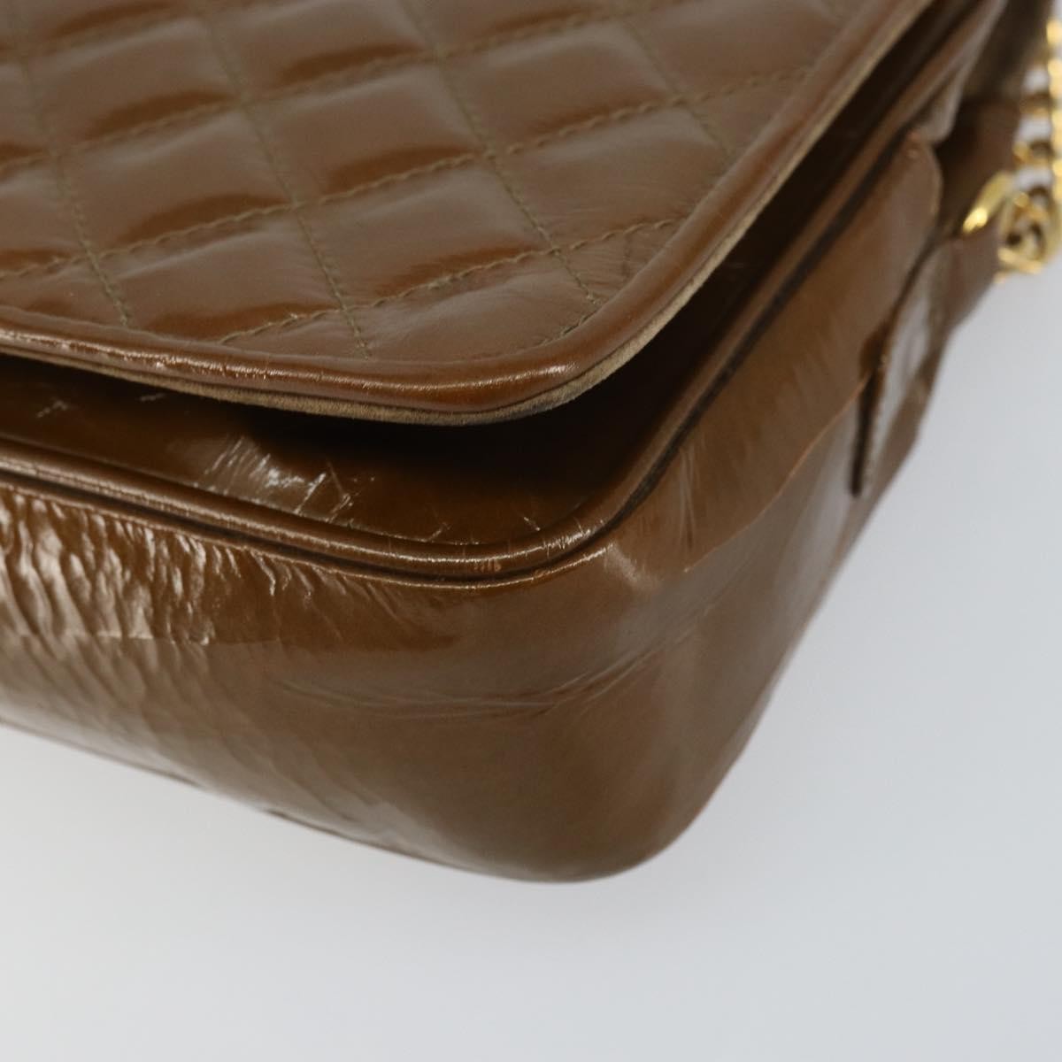 Bally Vintage Chain Quilted Patent Leather Brown Patent_Leather Shoulder Bag Bag (Pre-Owned)
