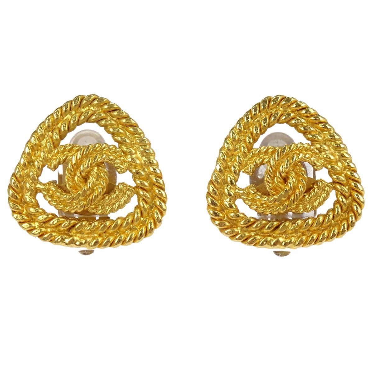 Chanel Cc Clip-On Metal With Enamel Gold Gold_Plated Earrings Jewelry (Pre-Owned)