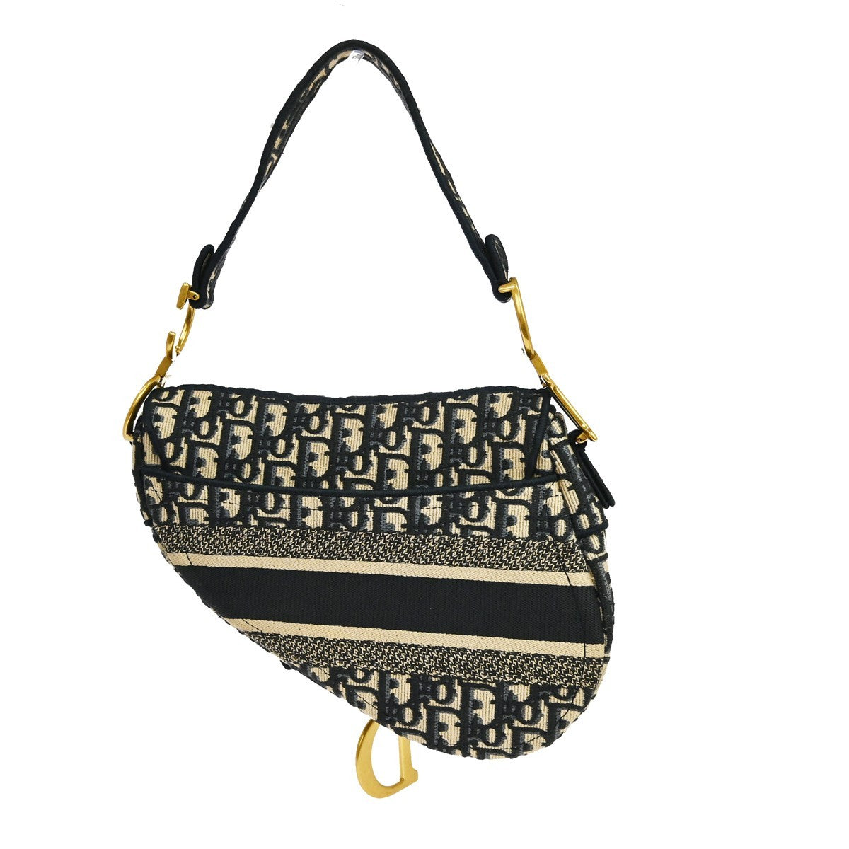 Christian Dior Saddle Oblique Denim Black Canvas Handbag (Pre-Owned)