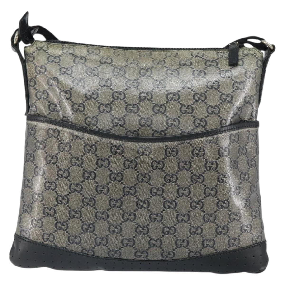 Gucci Zip Messenger Gg Canvas With Perforated Leather Navy Canvas Shoulder Bag Bag (Pre-Owned)