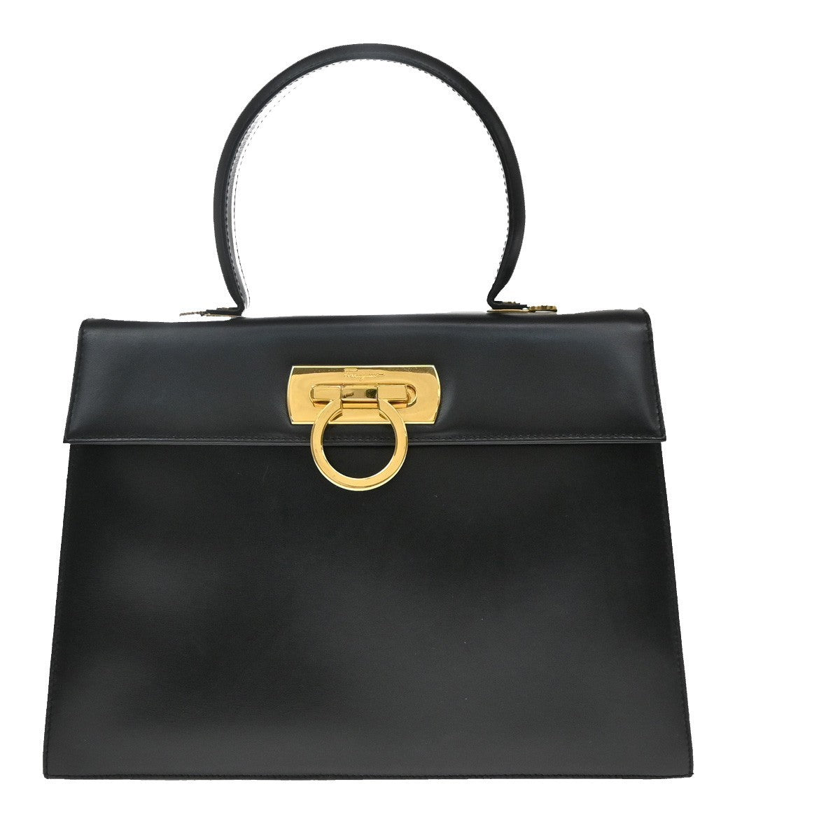 Salvatore Ferragamo Convertible Top Handle Leather Black Leather Handbag (Pre-Owned)