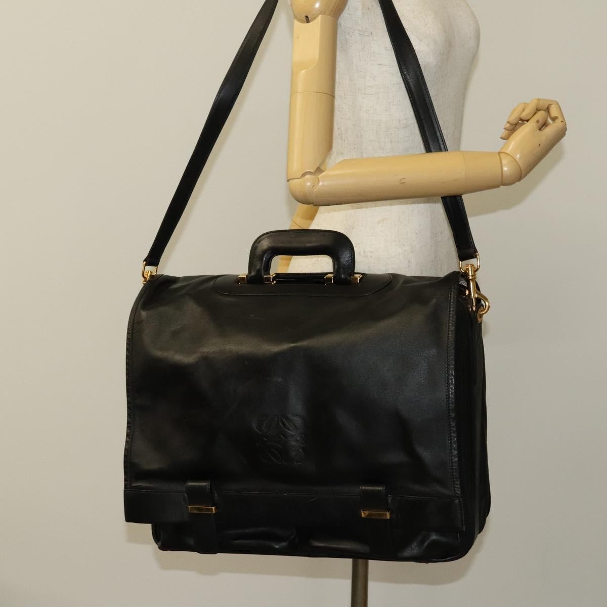Loewe Anagram Business Leather Black Leather Briefcase Bag (Pre-Owned)