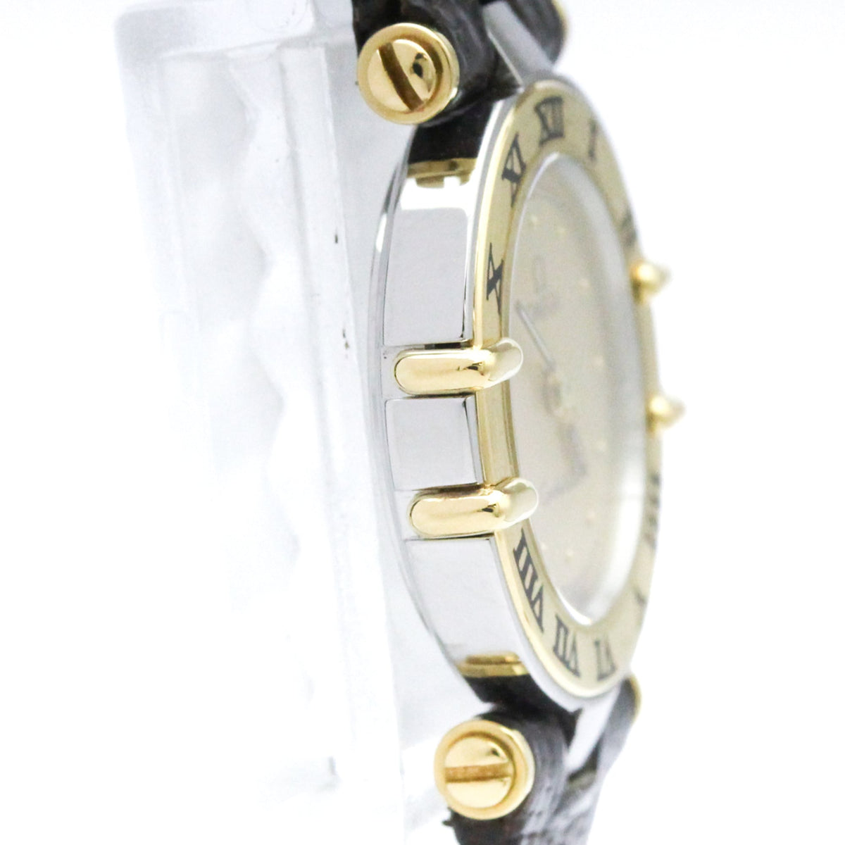 Omega Constellation Quartz Stainless Steel And Yellow Gold And Leather Watch (Pre-Owned)