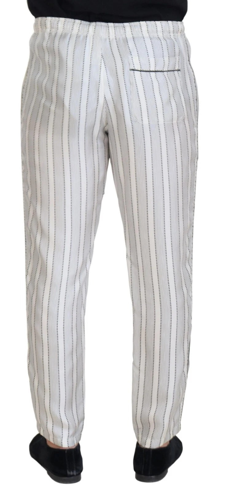 Dolce & Gabbana White Stripes Silk Lounge Trouser Men's Pants