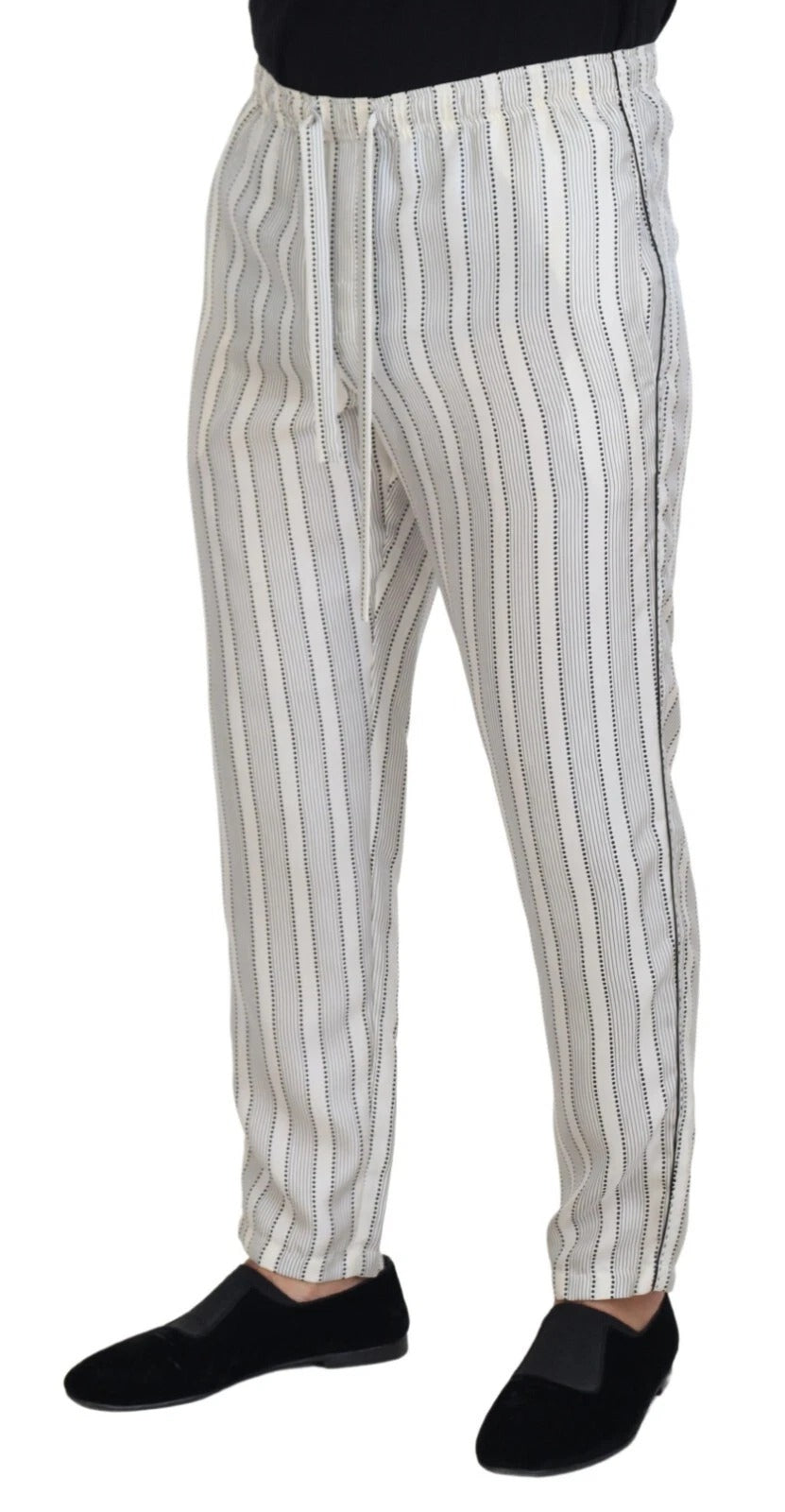 Dolce & Gabbana White Stripes Silk Lounge Trouser Men's Pants