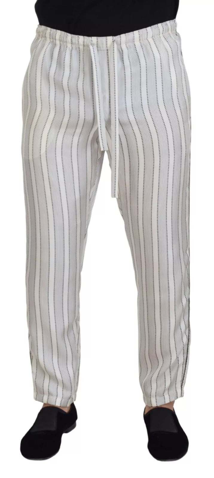 Dolce & Gabbana White Stripes Silk Lounge Trouser Men's Pants