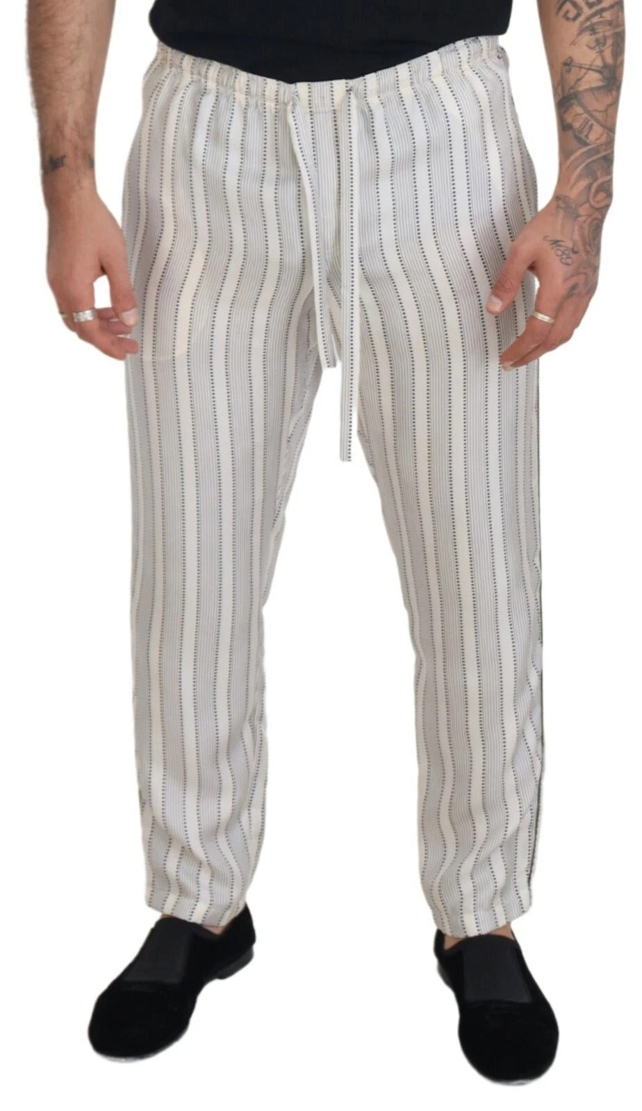Dolce & Gabbana White Stripes Silk Lounge Trouser Men's Pants