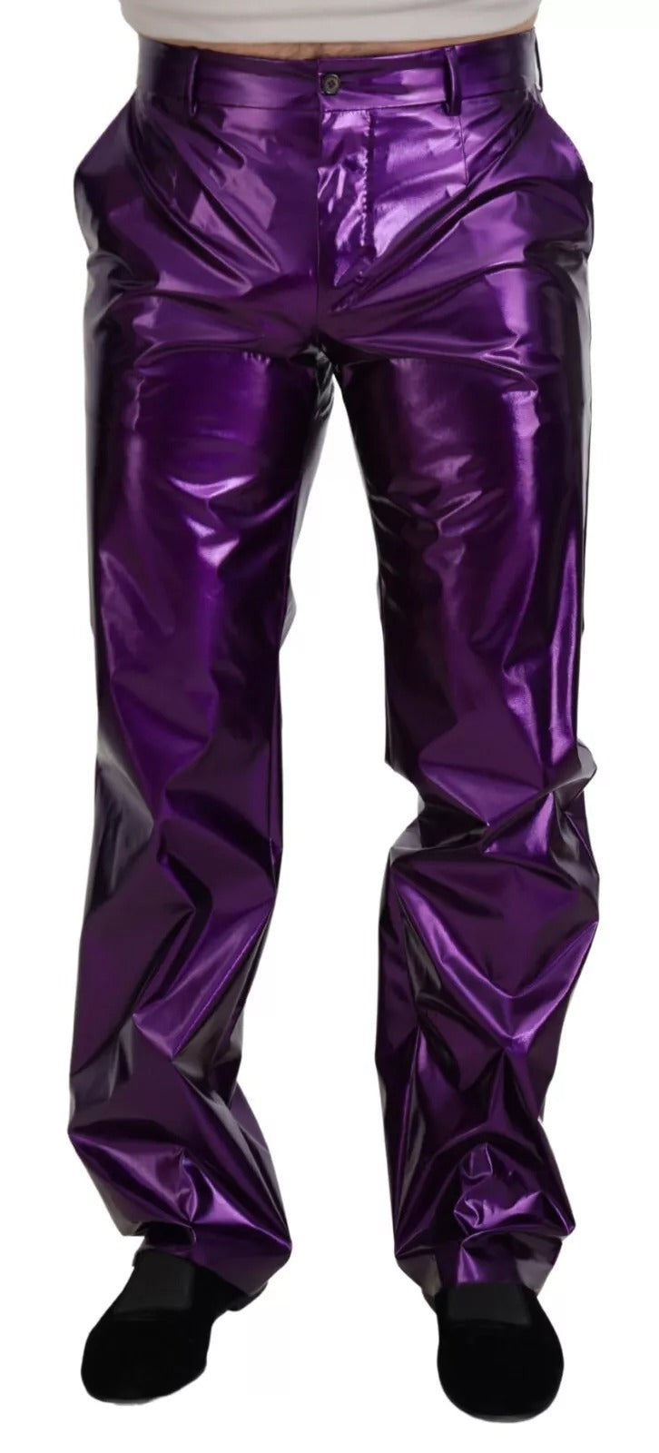 Dolce & Gabbana Purple Metallic Nylon Straight Trouser Men's Pants (Pre-Owned)