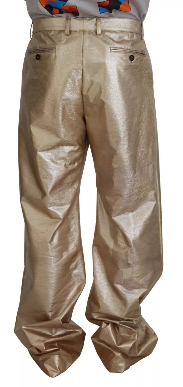Dolce & Gabbana Metallic Gold Polyester Straight Trouser Men's Pants (Pre-Owned)