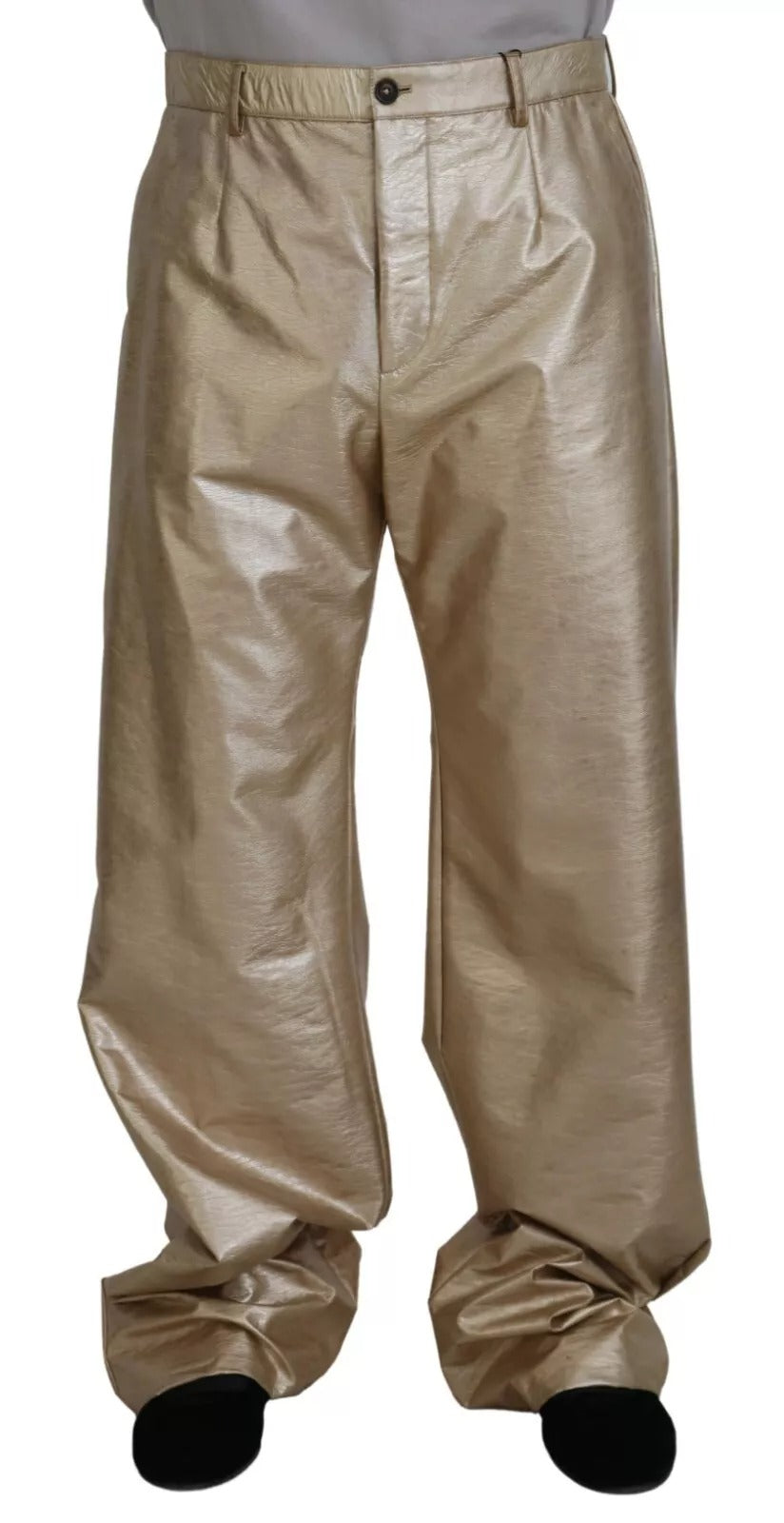Dolce & Gabbana Metallic Gold Polyester Straight Trouser Men's Pants (Pre-Owned)
