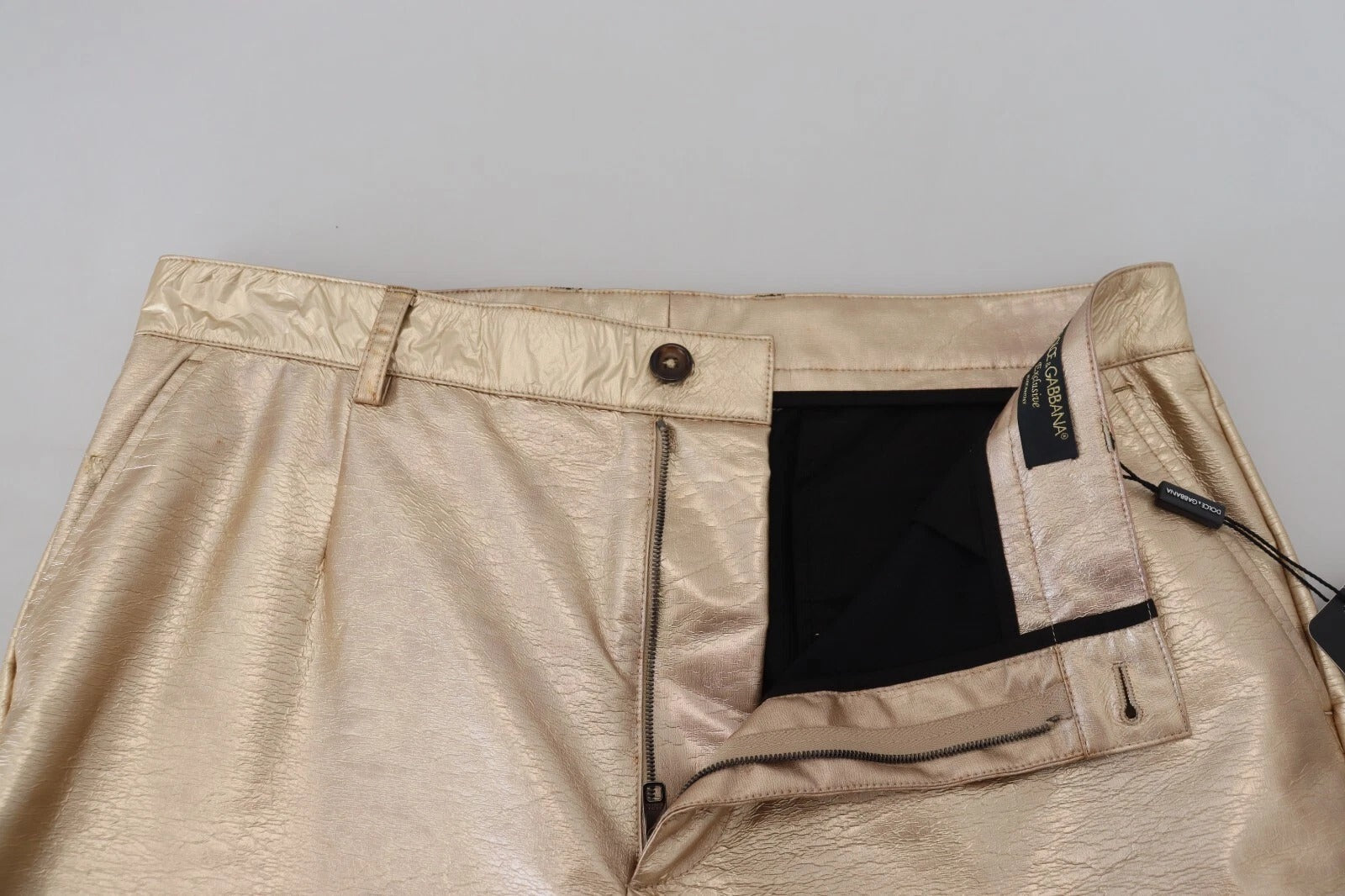Dolce & Gabbana Metallic Gold Polyester Straight Trouser Men's Pants (Pre-Owned)