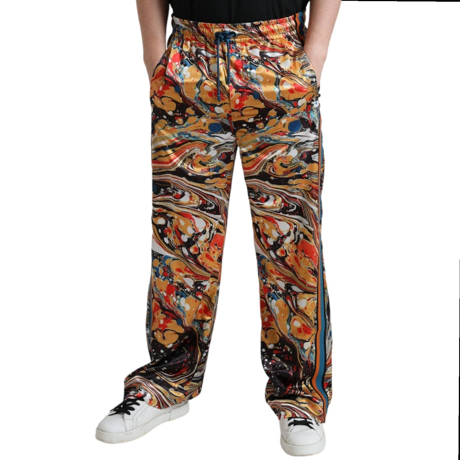 Dolce & Gabbana Multicolor Marble Print Satin Trouser Men's Pants (Pre-Owned)