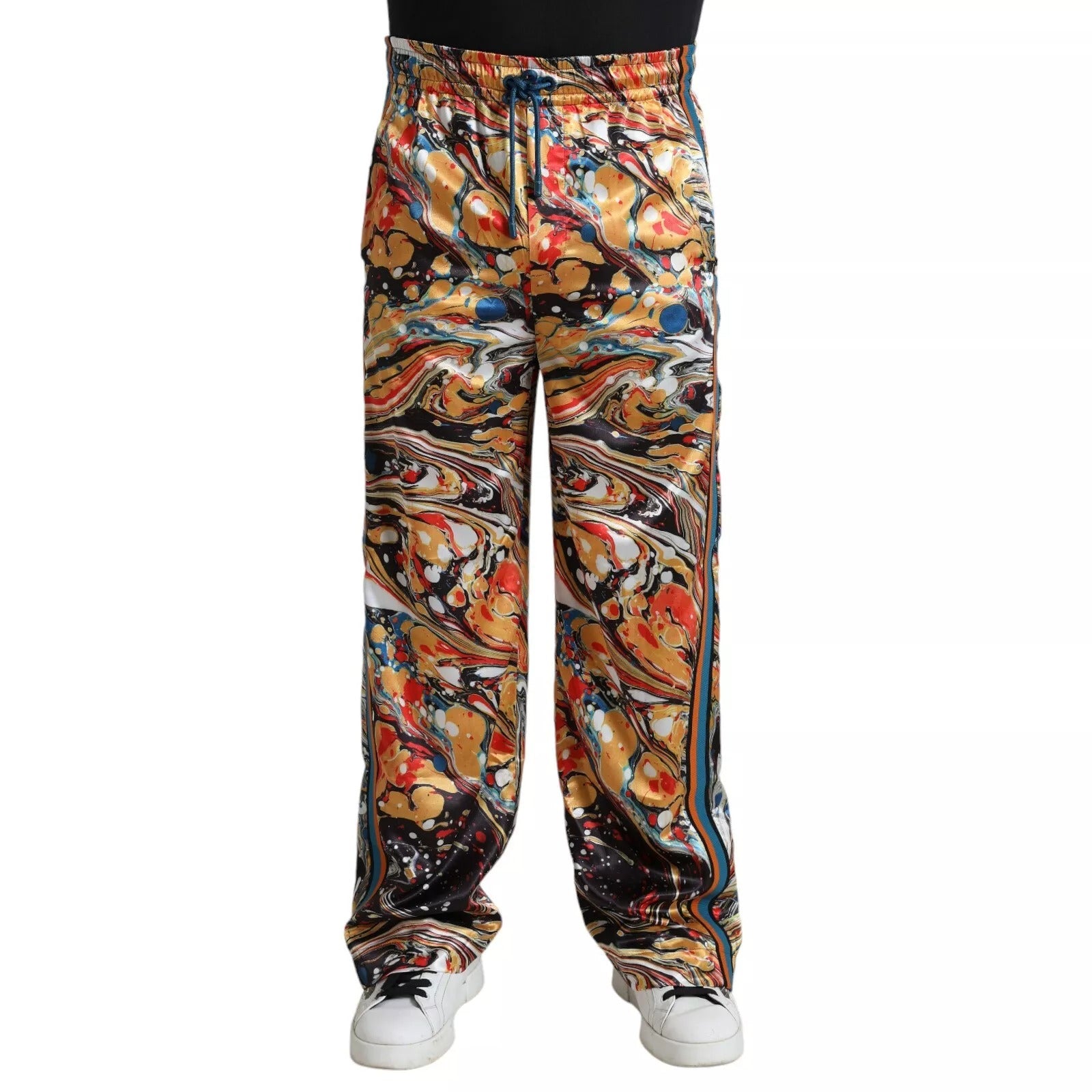 Dolce & Gabbana Multicolor Marble Print Satin Trouser Men's Pants (Pre-Owned)
