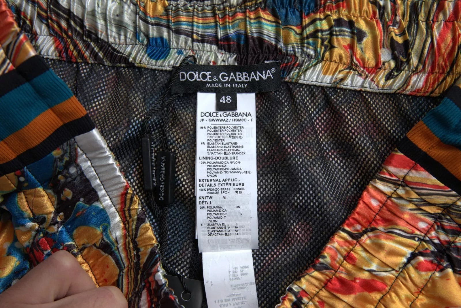 Dolce & Gabbana Multicolor Marble Print Satin Trouser Men's Pants (Pre-Owned)