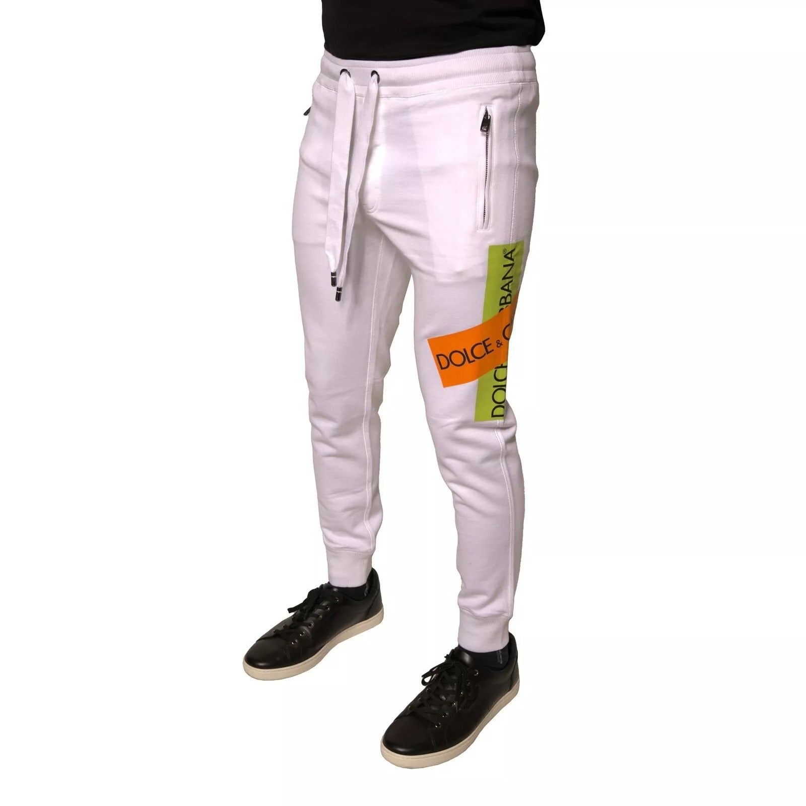 Dolce & Gabbana White Logo Tape Jogger Cotton Sweatpant Men's Pants