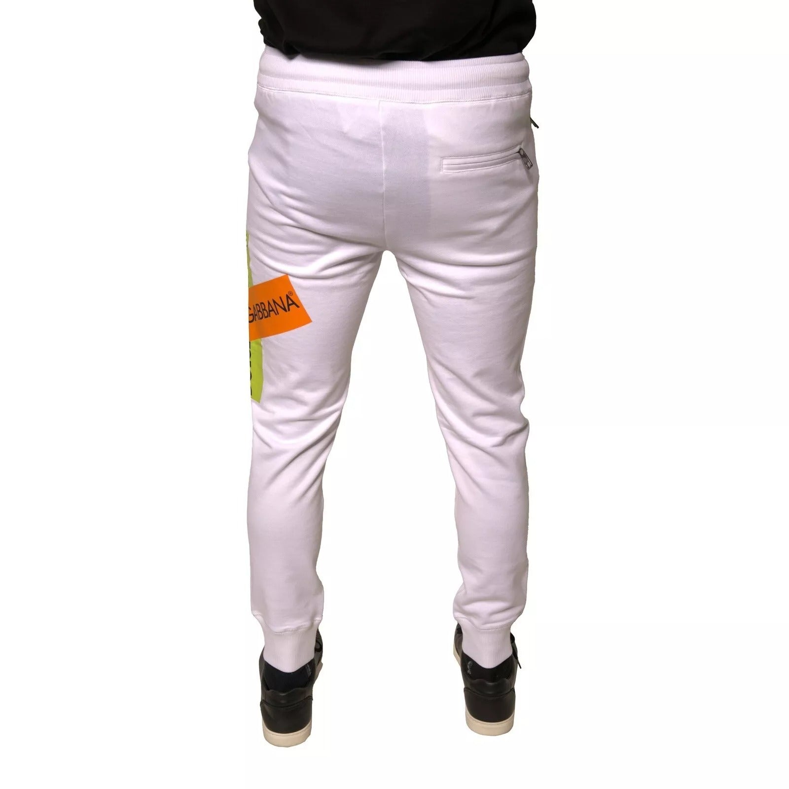 Dolce & Gabbana White Logo Tape Jogger Cotton Sweatpant Men's Pants