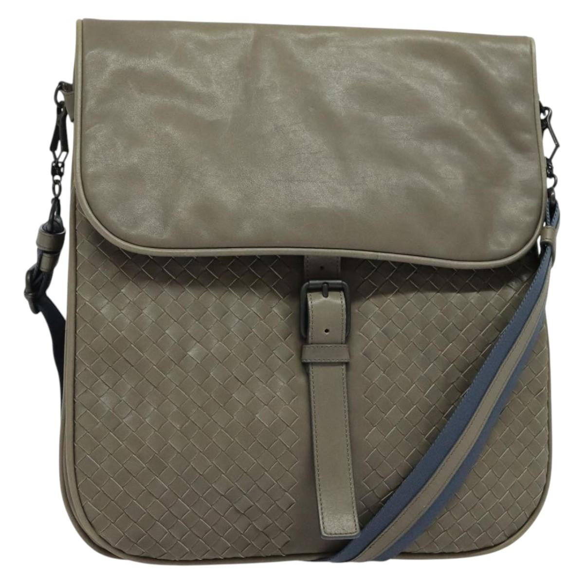 Bottega Veneta Vintage Flap Intrecciato Leather Gray Leather Shoulder Bag Bag (Pre-Owned)