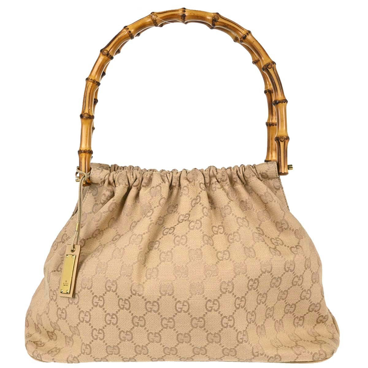 Gucci Bamboo Frame Satchel Gg Canvas Beige Canvas Handbag (Pre-Owned)