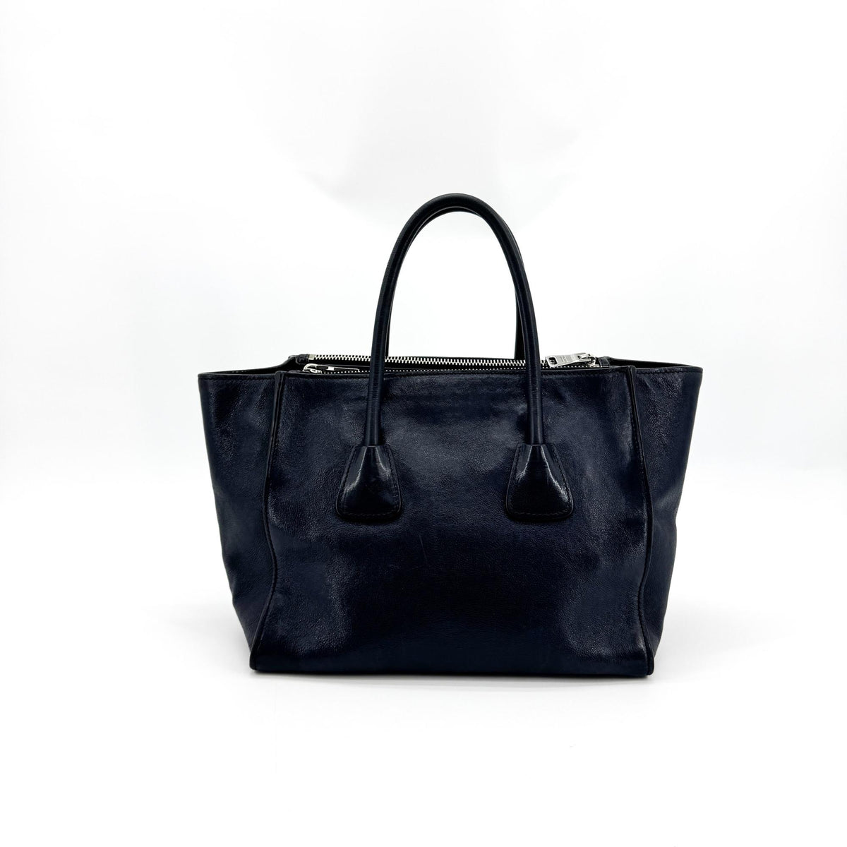 Prada Twin Pocket Convertible Leather Navy Leather Tote Bag Bag (Pre-Owned)