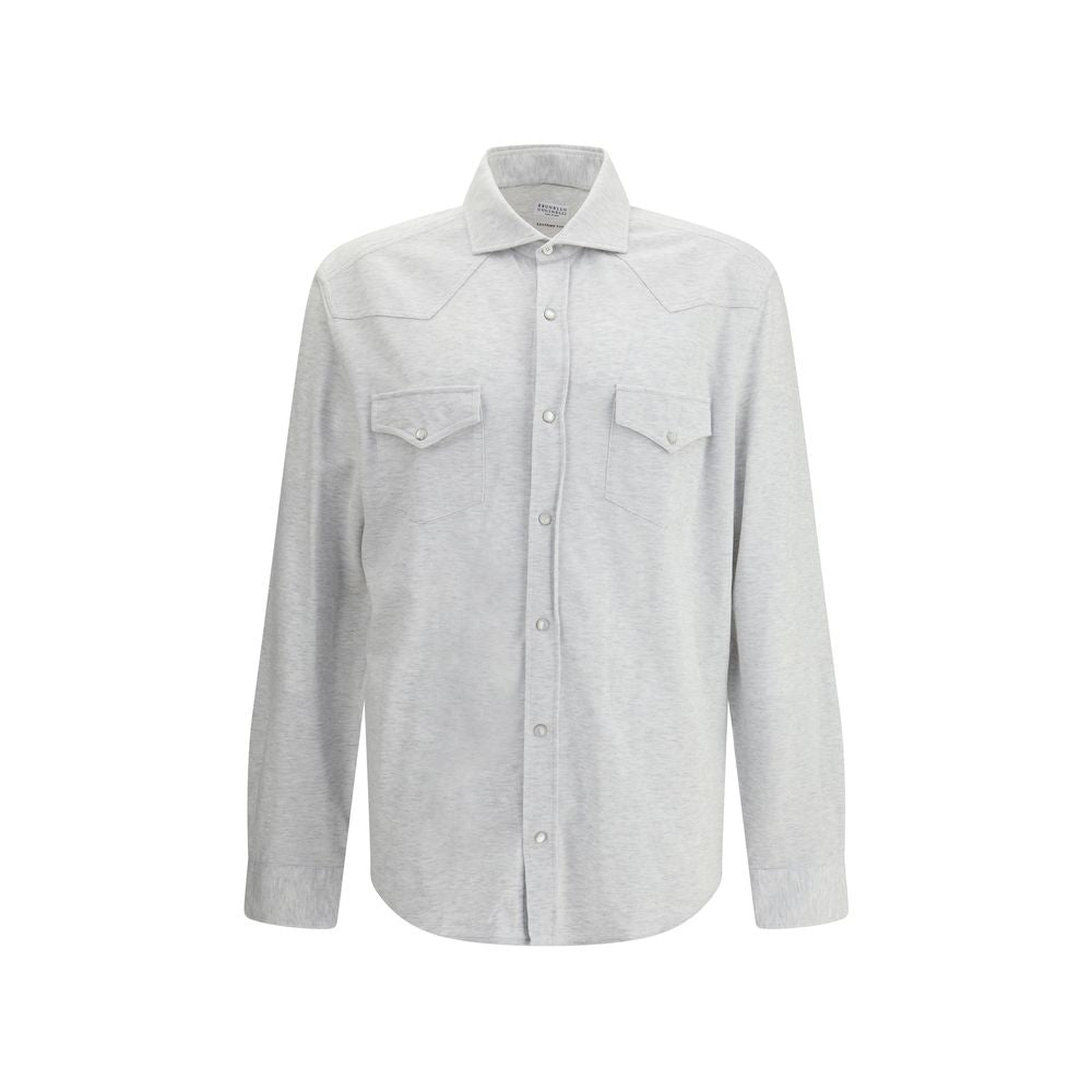 Brunello Cucinelli Gray Denim Men's Shirt