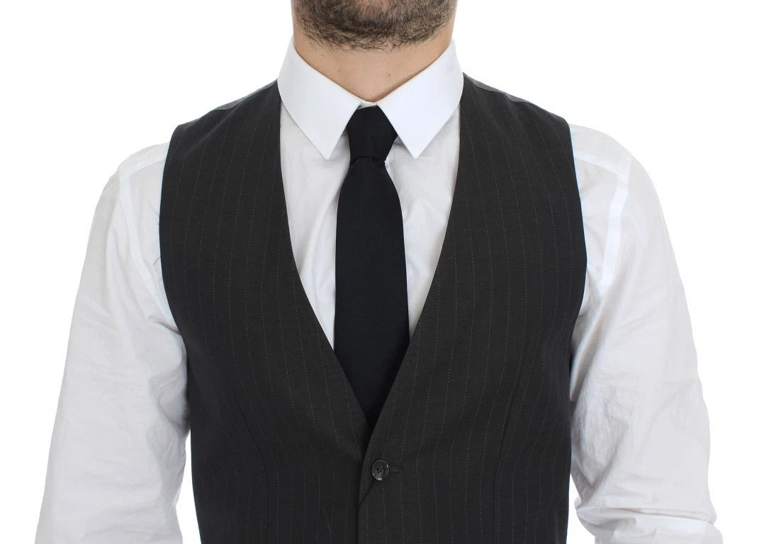Dolce & Gabbana Gray Striped Formal Dress Gilet Men's Vest