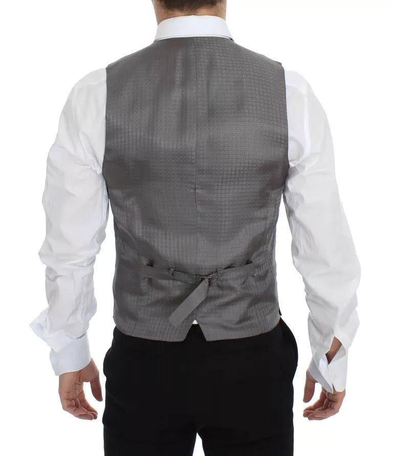 Dolce & Gabbana Gray Striped Formal Dress Gilet Men's Vest