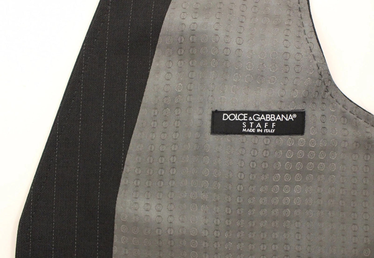 Dolce & Gabbana Gray Striped Formal Dress Gilet Men's Vest