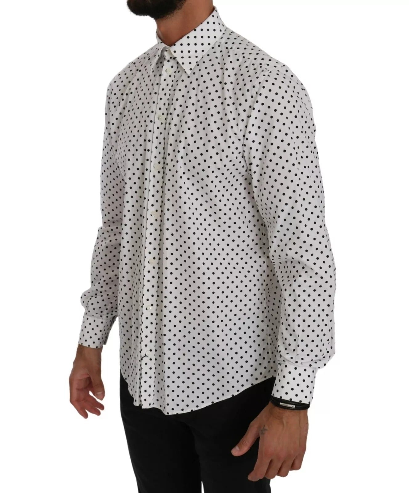 Dolce & Gabbana White Dotted Dress Formal MARTINI Men's Shirt (Pre-Owned)