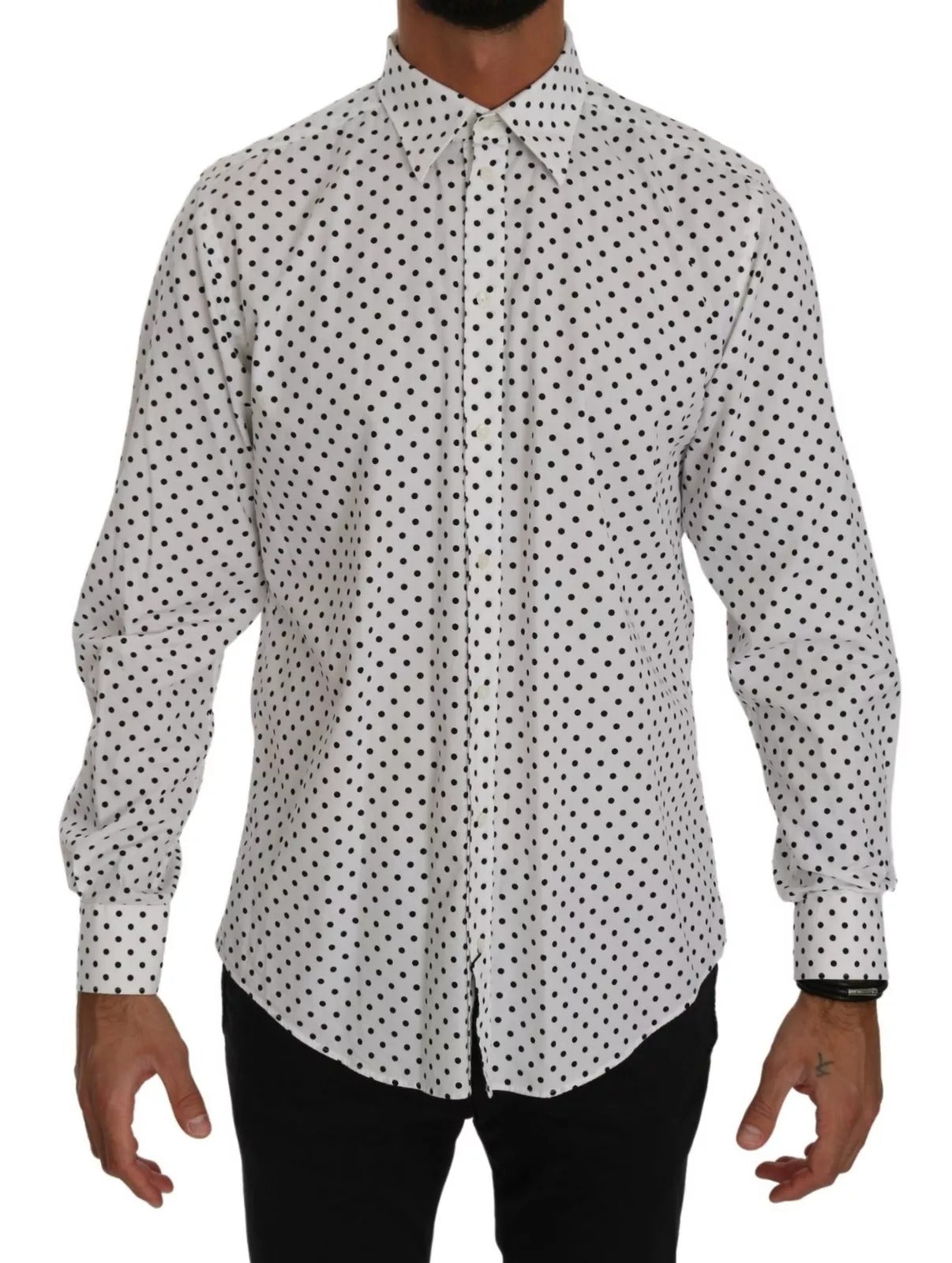 Dolce & Gabbana White Dotted Dress Formal MARTINI Men's Shirt (Pre-Owned)