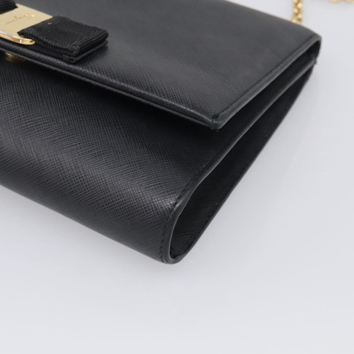 Salvatore Ferragamo Vala Chain Leather Black Leather Shoulder Bag Bag (Pre-Owned)