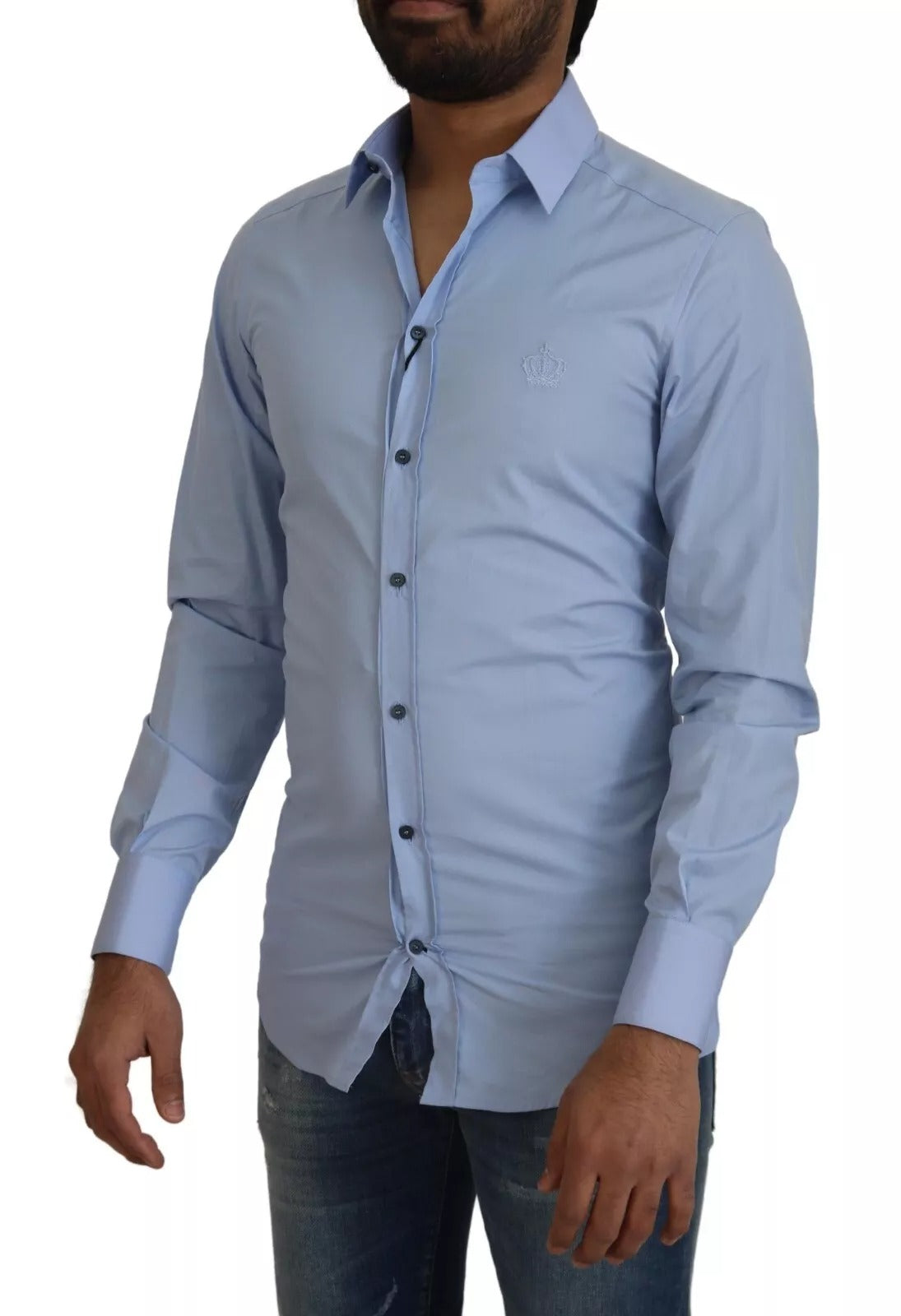 Dolce & Gabbana Light Blue Cotton Slim Fit Dress Men's Shirt (Pre-Owned)