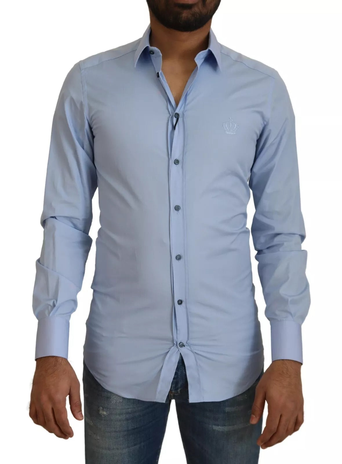 Dolce & Gabbana Light Blue Cotton Slim Fit Dress Men's Shirt (Pre-Owned)