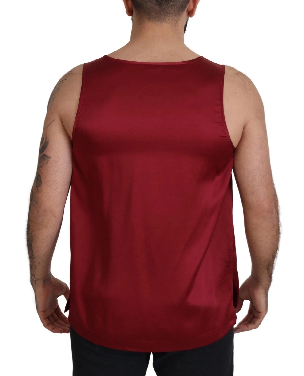 Dolce & Gabbana Red Round Neck Sleeveless Silk Men's T-shirt