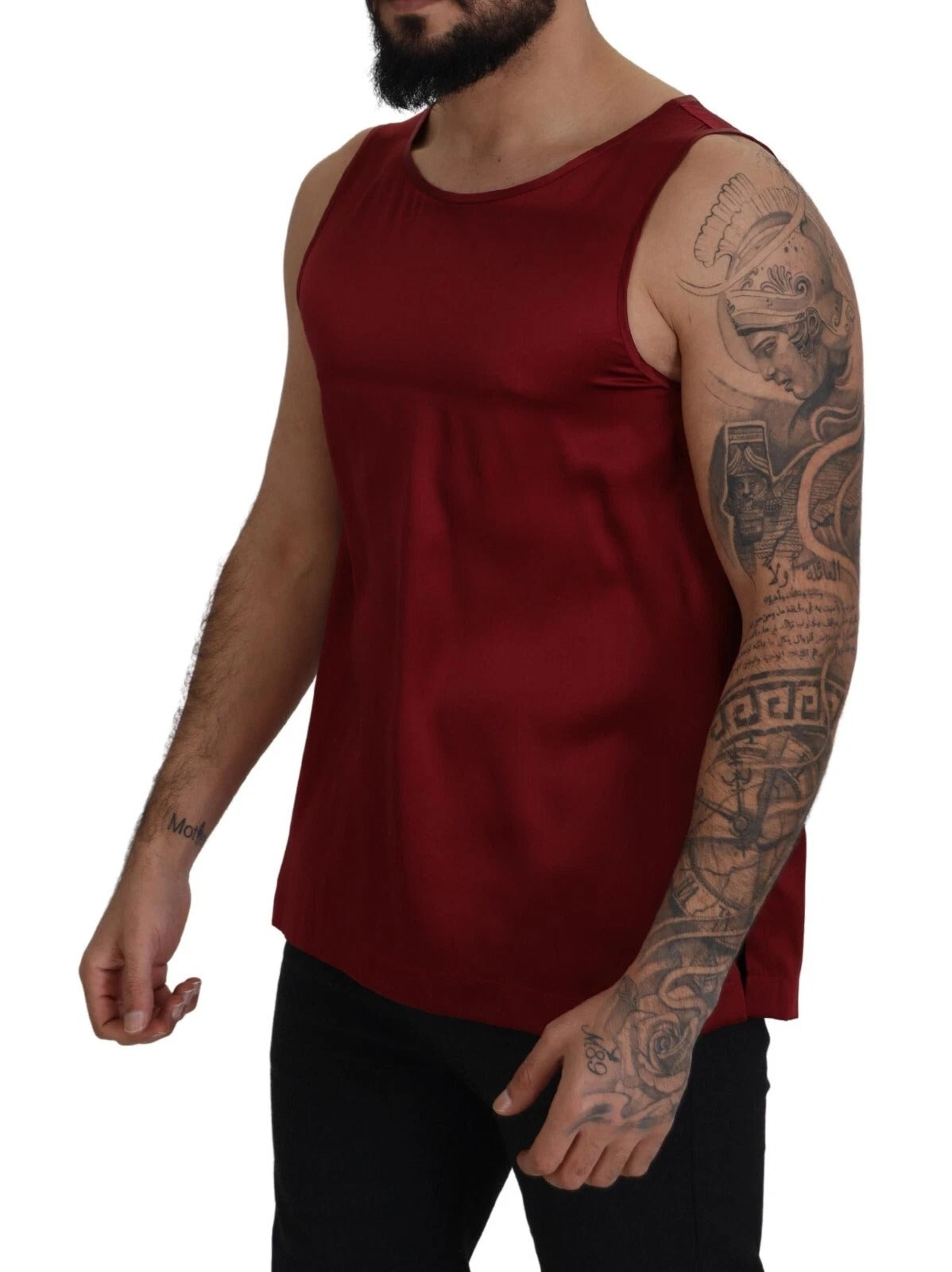 Dolce & Gabbana Red Round Neck Sleeveless Silk Men's T-shirt