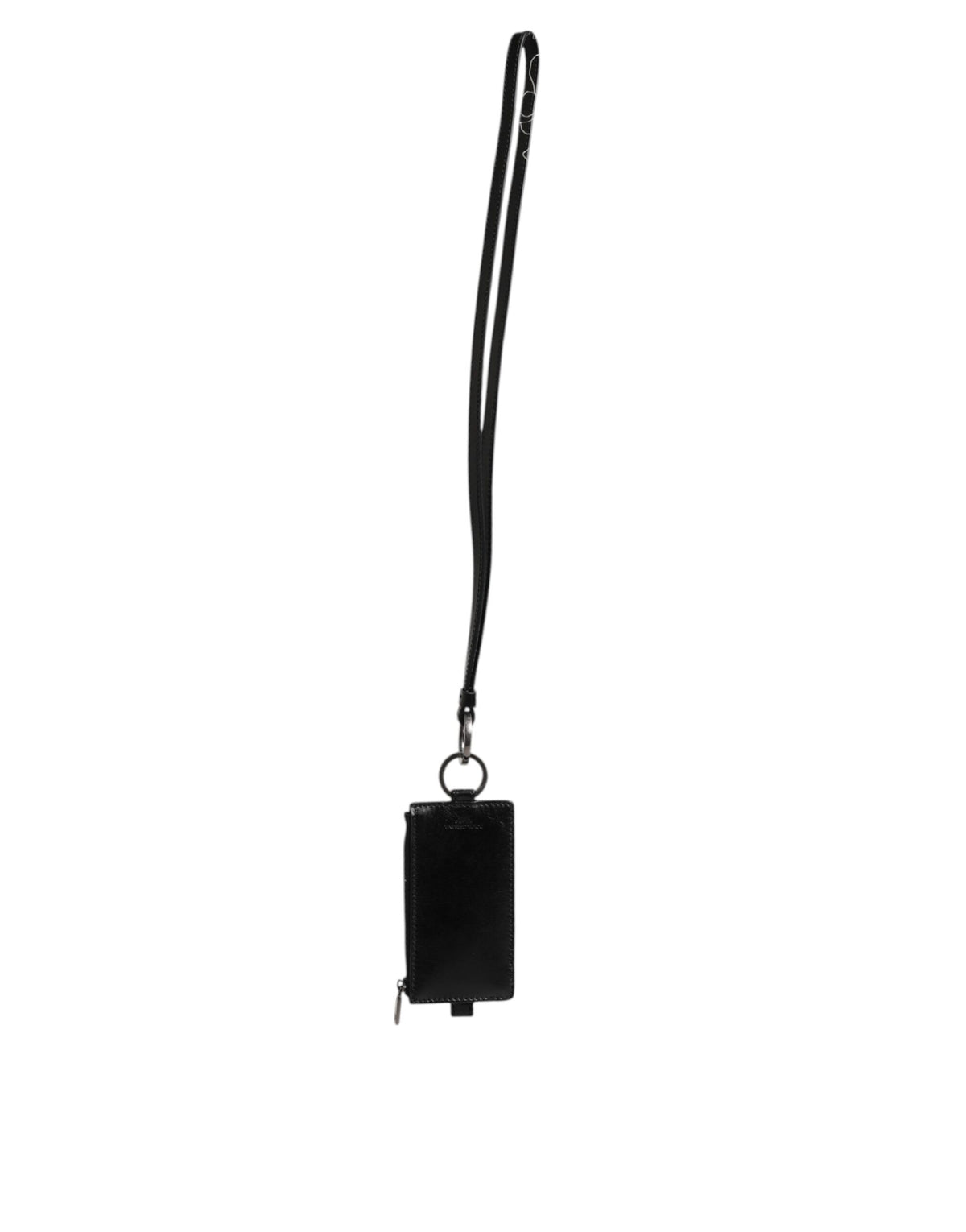 Dolce & Gabbana Black Leather Logo Embossed Lanyard Card Holder Men's Wallet